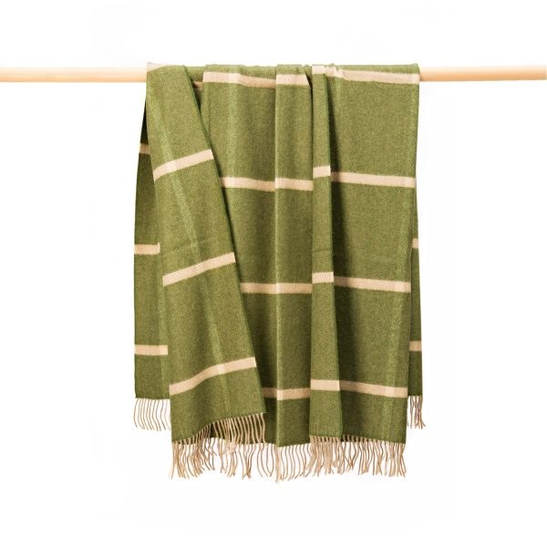 Superfine Wool-Angora Throw Green Windowpane Check