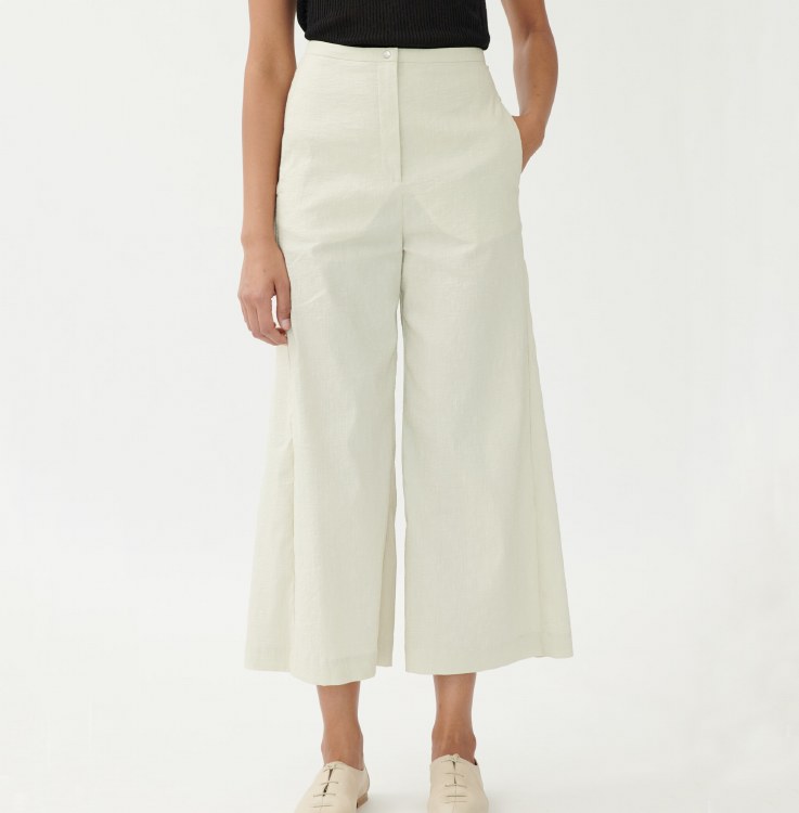 Ivory-beige Stretch Linen Wide-leg Trousers