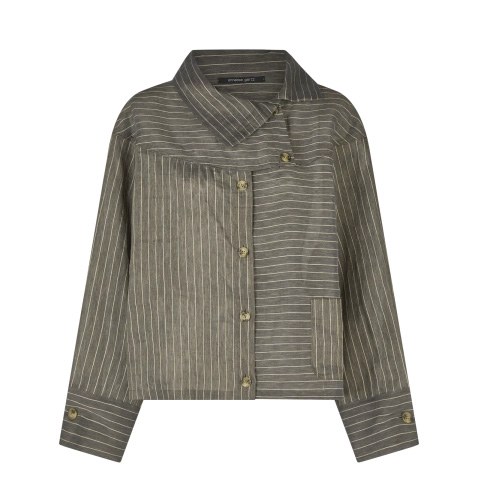 Antharcite Linen Shirt with Stand Collar