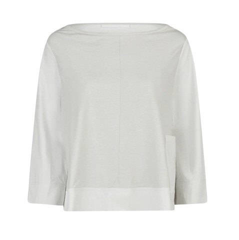 Grey Cotton Poplin-Jersey Top