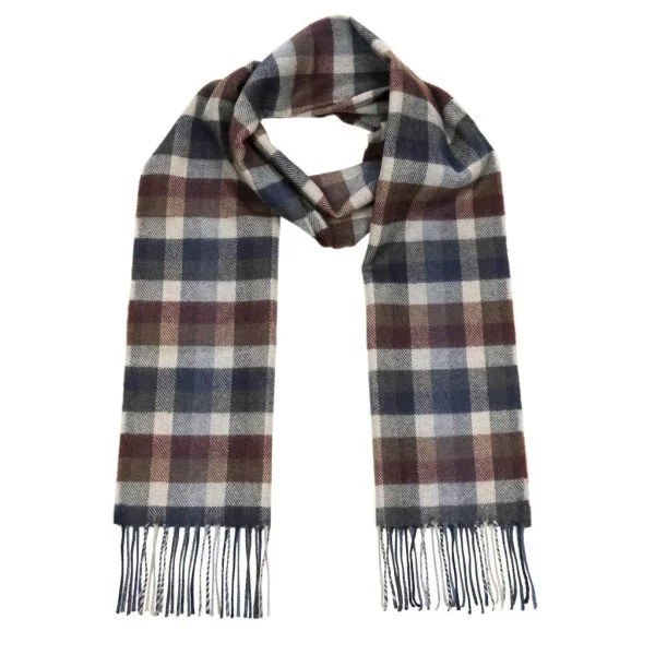 Merino Wool Scarf Brown and Navy Check