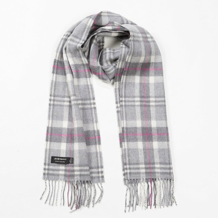 Merino Wool Scarf Grey, Pink and Cream Check