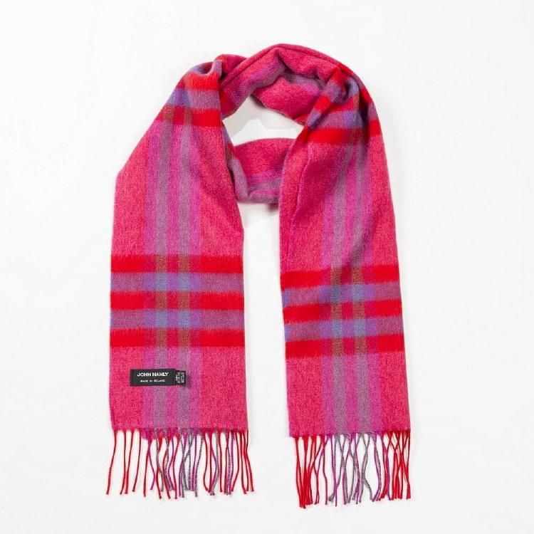Merino Wool Scarf Pink, Red and Purple Check