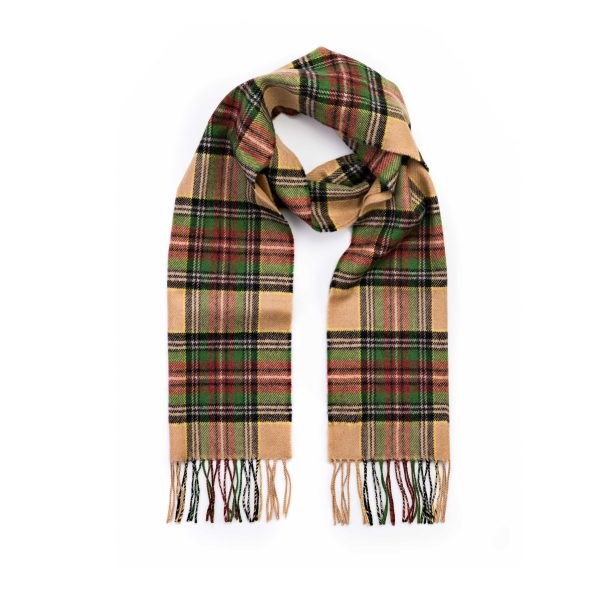 Merino Wool Scarf Camel, Red and Green Check