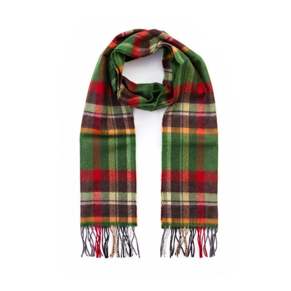 Merino Wool Scarf Green, Rust and Brown Check