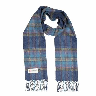 Merino Wool Scarf Blue,Turqoise and Yellow Check
