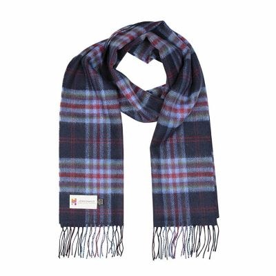 Merino Wool Scarf Navy, Blue and Red Check