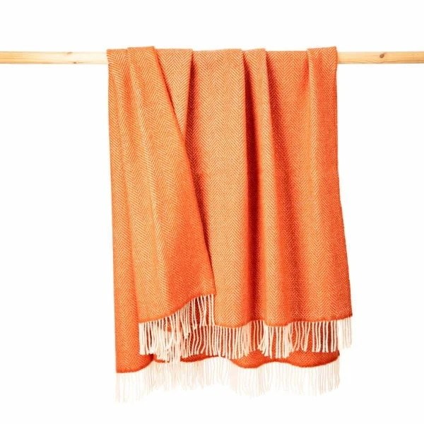Merino-Cashmere Throw Bronzed Orange Herringbone