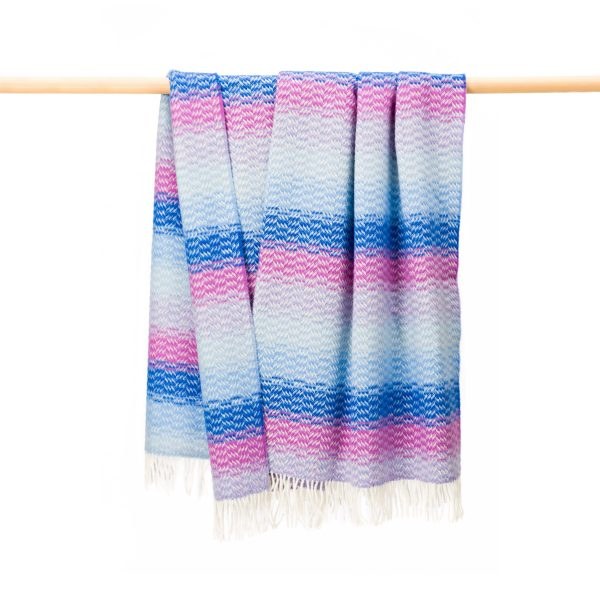 Merino-Cashmere Throw Pink and Blue Soft Stripe