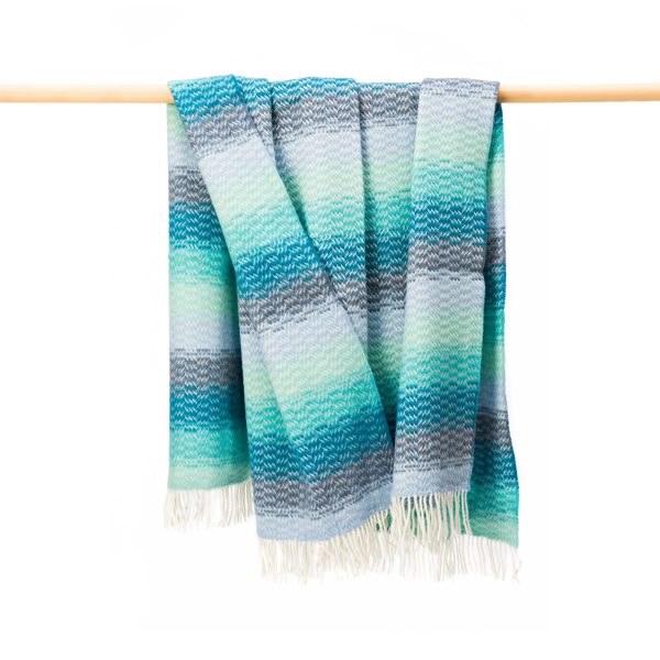 Merino-Cashmere Throw Aqua, Denim and Blue Soft Stripe