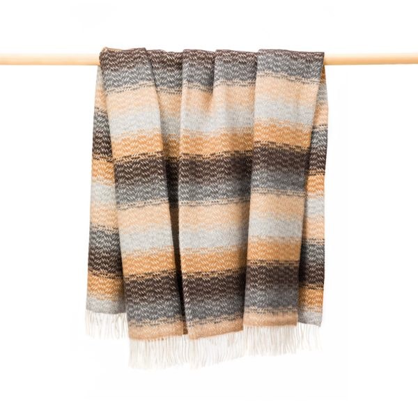 Merino-Cashmere Throw Camel, Brown and Stone Soft Stripe