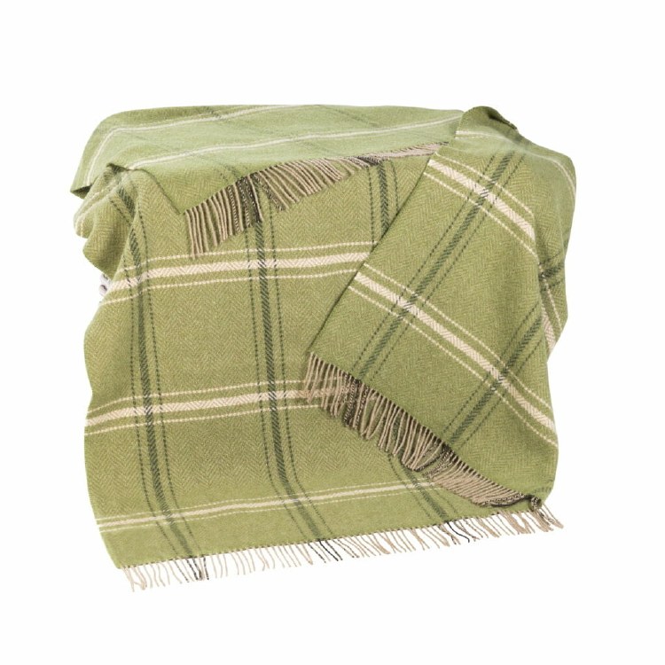 Merino-Cashmere Throw Green and Cream Check
