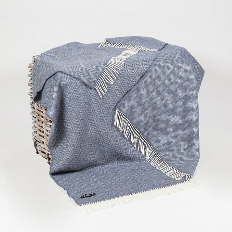 Merino-Cashmere Throw Denim Herringbone