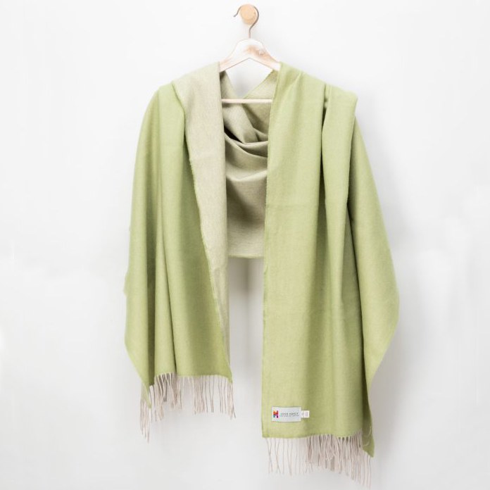 Merino Wool Wrap Reversible Green and Beige