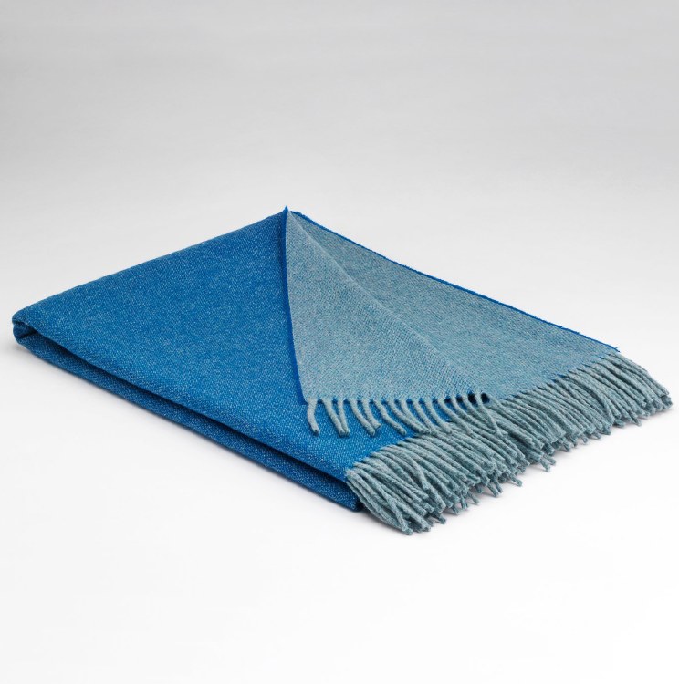Supersoft Merino Lambswool Throw Reversible Cobalt Blue