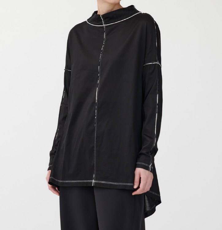 Black Long Sleeve Top with Contrast Seams