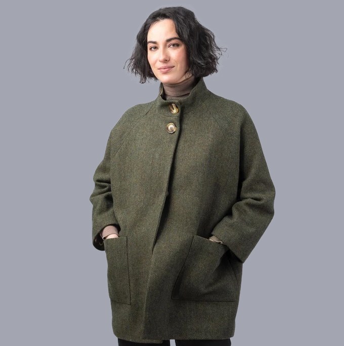 Moss Green Tweed Cape Coat