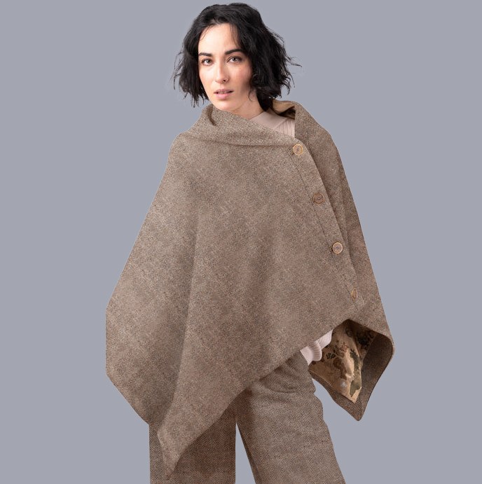 Oak Herringbone Tweed Cape