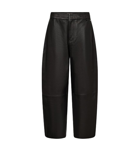 Black barrel leg leather trousers