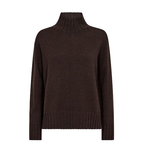 Brown Cashmere relaxed highneck knit