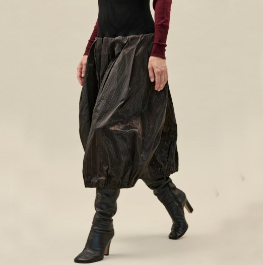 Toffee Taffetta Stripe Skirt with Knit Waistband
