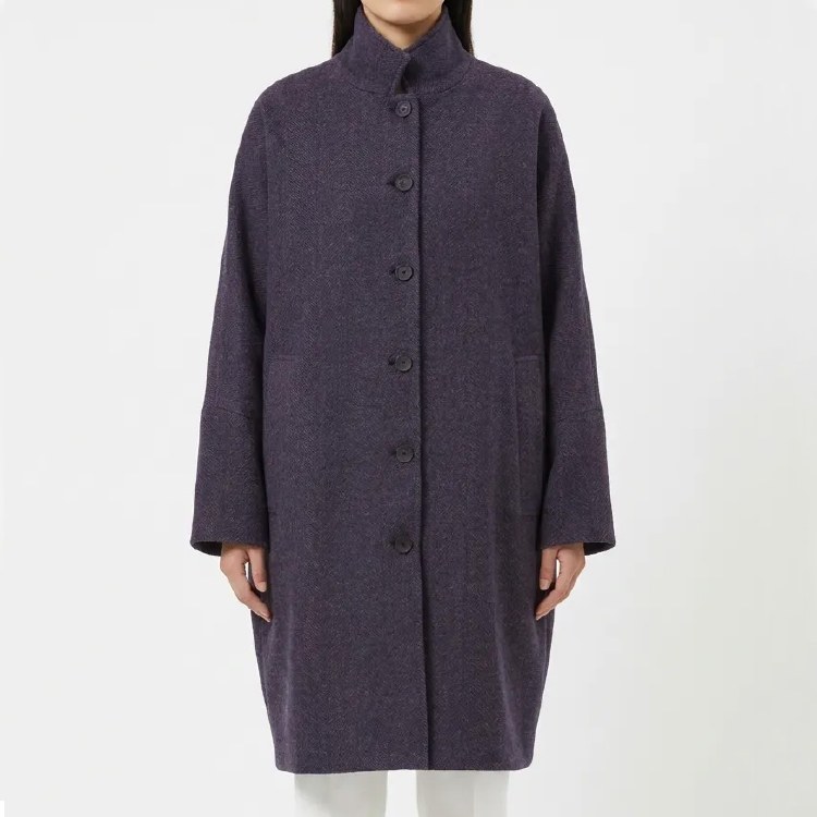 Navy Herringbone Wool Coat