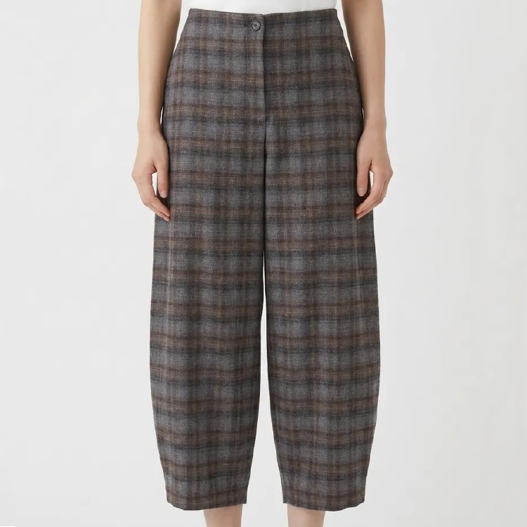 Wool-blend Chocolate and Grey Check Trousers
