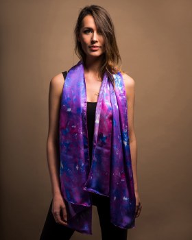 Long Silk Scarf Pink Galaxy