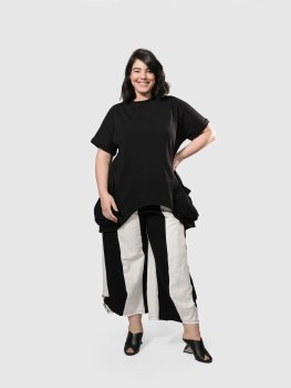 Black Draped Top with Pockets