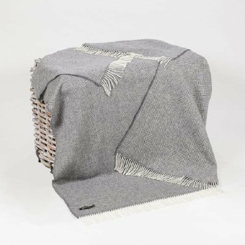 Extra Large Merino-Cashmere Throw Grey Herringbone