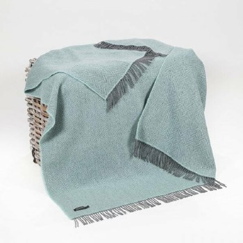 Extra Large Merino-Cashmere Throw Duck Egg Blue Herringbone