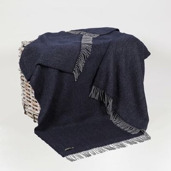 Extra Large Merino-Cashmere Throw Navy Herringbone