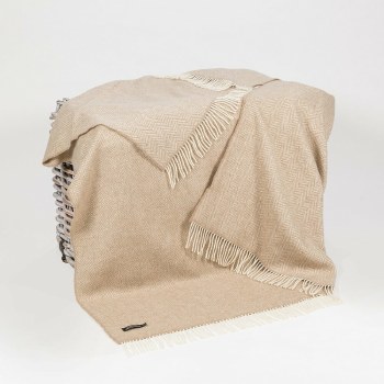 Extra Large Merino-Cashmere Throw Beige Herringbone