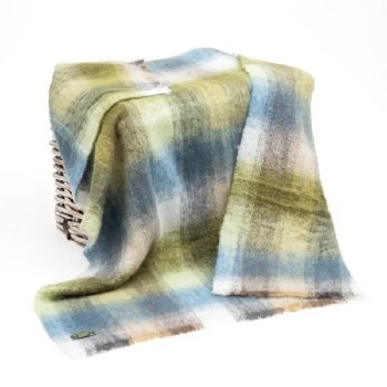 Mohair Throw Cream, Pale Blue and Green Check