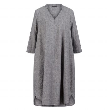 Navy Linen-Cotton Chambray Dress