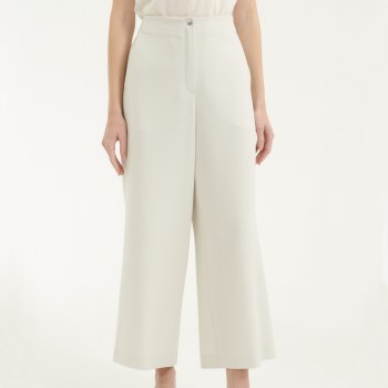 Straight Leg Triacetate-Crepe Pearl Grey Trousers