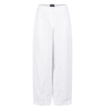 Tapered Barrel Leg Lyocell-Linen Trousers White