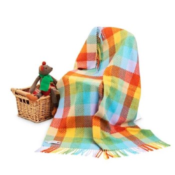 Multicoloured Check Lambswool Baby Blanket in Gift Box