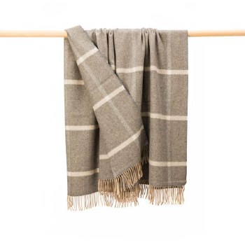 Superfine Wool-Angora Throw Taupe Brown Windowpane Check