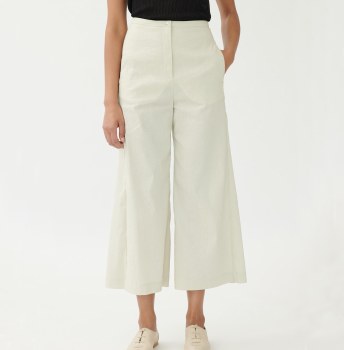 Additional picture of Ivory-beige Stretch Linen Wide-leg Trousers