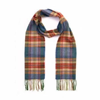 Merino Wool Scarf Rust and Blue Check