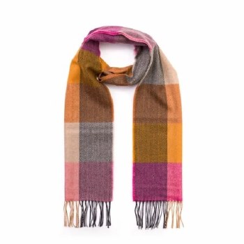 Merino Wool Scarf Pinka nd Orange Block Check