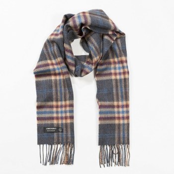 Merino Wool Scarf Grey, Burgundy and Camel Check