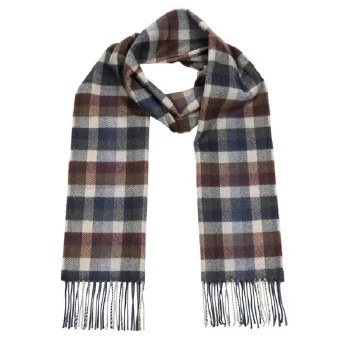 Merino Wool Scarf Brown and Navy Check