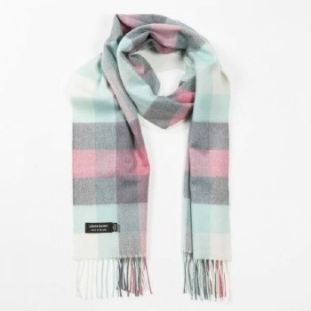 Merino Wool Scarf Aqua and Pink Check