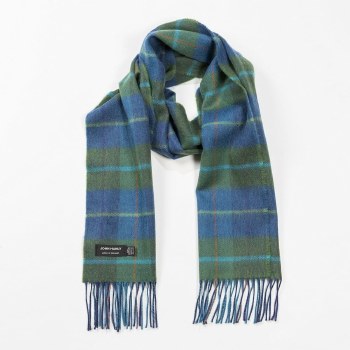 Merino Wool Scarf Blue and Green Check