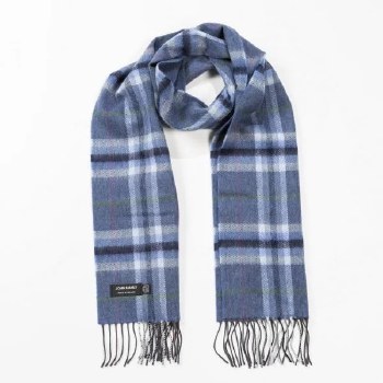 Merino Wool Scarf Blue and Navy check