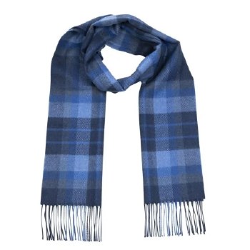 Merino Wool Scarf Dark Blue Check