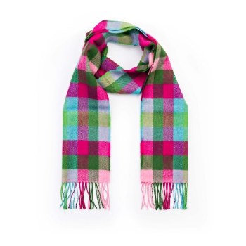 Merino Wool Scarf Raspberry Pink, Blue and Green Block Check