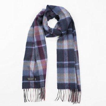 Merino Wool Scarf Navy, Burgundy and Grey Check